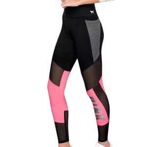 PINK Black & Pink Sequin Mesh Logo Athletic Leggings
